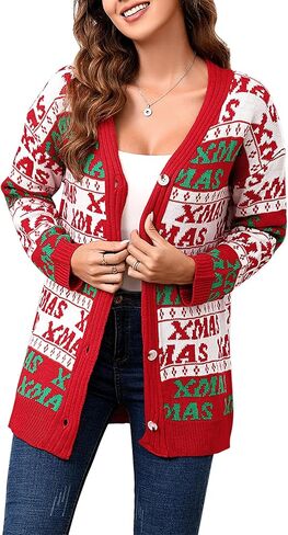 KOJOOIN Women's Ugly Christmas Sweater Open Front Caidigans Knitted Long Sleeve Button Down Sweaters Cardigan in Saudi Arabia