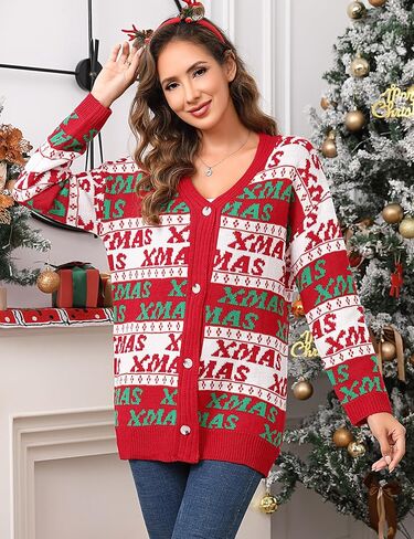 KOJOOIN Women's Ugly Christmas Sweater Open Front Caidigans Knitted Long Sleeve Button Down Sweaters Cardigan in Saudi Arabia