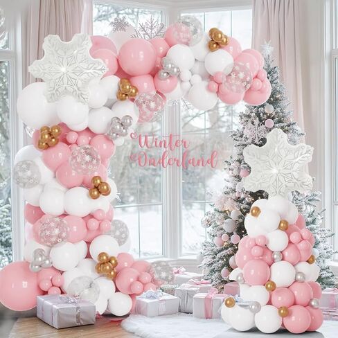 140pcs Winter Wonderland Balloon Arch Kit - Blue, White,Silver Gold Snowflake Balloons For Snowman Party, Princess,Snow Queen Birthday Decorations, Winter Wonderland Baby Shower, Christmas Decor in Kuwait