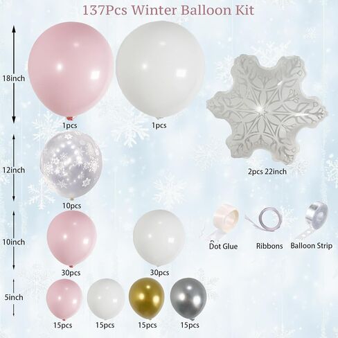 140pcs Winter Wonderland Balloon Arch Kit - Blue, White,Silver Gold Snowflake Balloons For Snowman Party, Princess,Snow Queen Birthday Decorations, Winter Wonderland Baby Shower, Christmas Decor in Kuwait