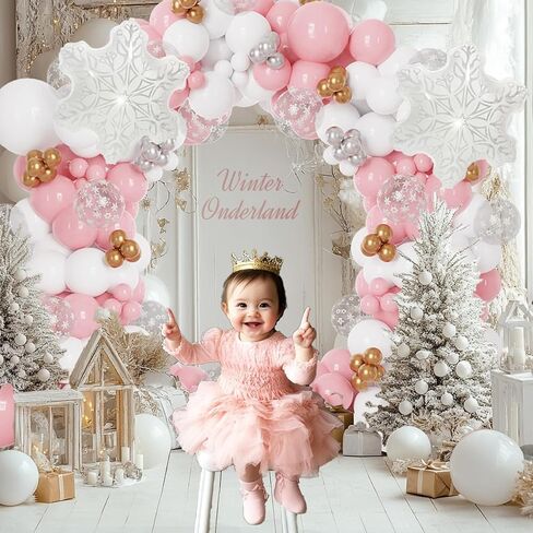 140pcs Winter Wonderland Balloon Arch Kit - Blue, White,Silver Gold Snowflake Balloons For Snowman Party, Princess,Snow Queen Birthday Decorations, Winter Wonderland Baby Shower, Christmas Decor in Kuwait
