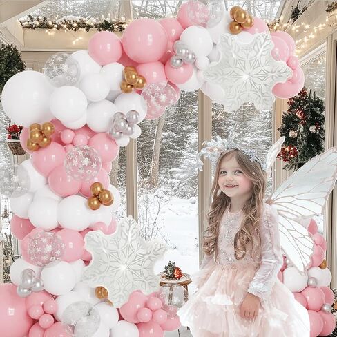 140pcs Winter Wonderland Balloon Arch Kit - Blue, White,Silver Gold Snowflake Balloons For Snowman Party, Princess,Snow Queen Birthday Decorations, Winter Wonderland Baby Shower, Christmas Decor in Kuwait