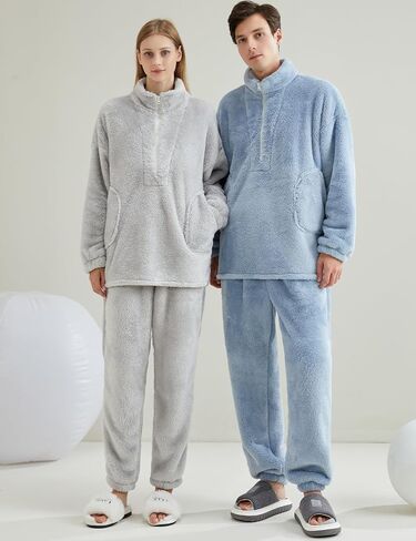 Gihuo Womens Zip Pajama Sets Fuzzy 2 Piece Pjs Set Stand Collar Fluffy Loungewear Fleece Pullover Pants Set in Saudi Arabia