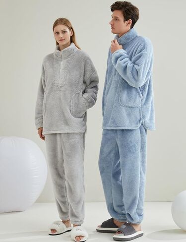 Gihuo Womens Zip Pajama Sets Fuzzy 2 Piece Pjs Set Stand Collar Fluffy Loungewear Fleece Pullover Pants Set in Saudi Arabia