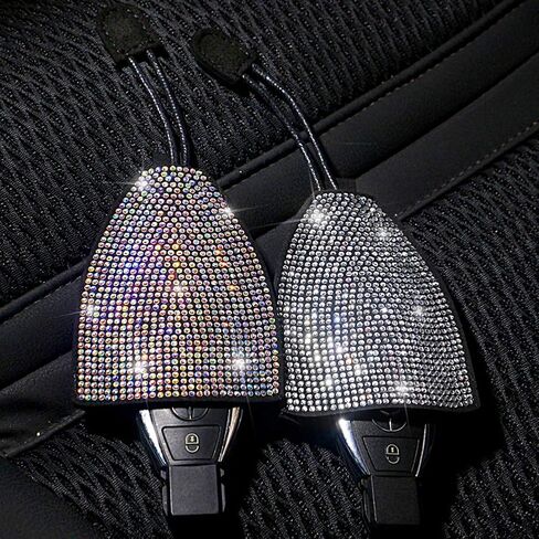Bling Rhinestone KeyChain Leather Car key Fob Case for Women (White) in Saudi Arabia