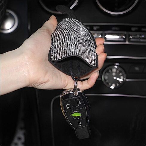 Bling Rhinestone KeyChain Leather Car key Fob Case for Women (White) in Saudi Arabia