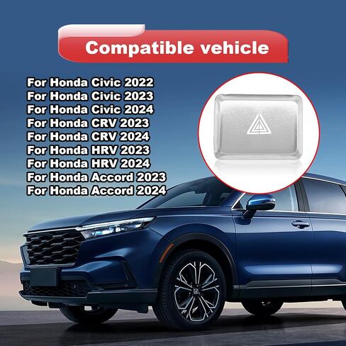 Car Center Console Air Vent Hazard Warning Light Push Button Cover Compatible with Honda Civic 2022-2025 for Honda CRV HRV Accord 2023-2025 Center Console Warning Light Lamp Trim Cover(Silver) in Saudi Arabia