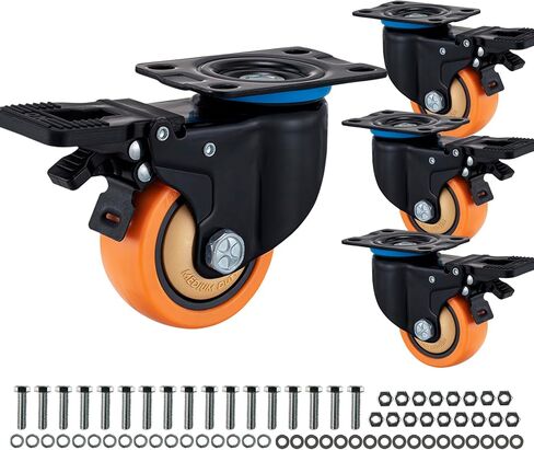 4'' Plate Casters Wheels, Swivel Rolling Castors with Double Brake, Heavy Duty Furniture Locking Wheels, Pack of 4, Total Load 860 Lbs in Saudi Arabia