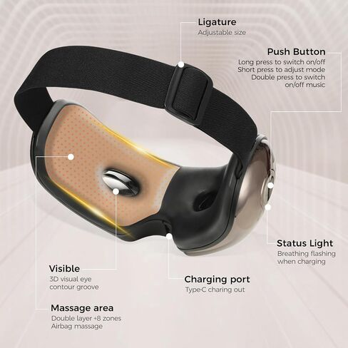 NOWWISH Eye Massager with Heat and Compression - Smart Eye Mask with Bluetooth Music and Vibration, Perfect Birthday Gifts for Women Men in Saudi Arabia