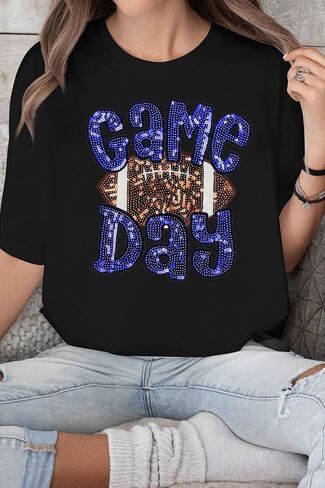 ASTANFY Game Day Shirts Oversized Tshirts: Football Shirts for Women Sequin Shirt Fall Graphic Tees Short Sleeve Tops in Kuwait