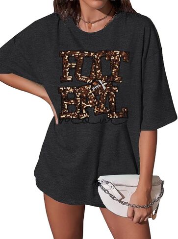 ASTANFY Game Day Shirts Oversized Tshirts: Football Shirts for Women Sequin Shirt Fall Graphic Tees Short Sleeve Tops in Kuwait