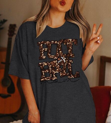 ASTANFY Game Day Shirts Oversized Tshirts: Football Shirts for Women Sequin Shirt Fall Graphic Tees Short Sleeve Tops in Kuwait