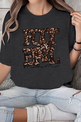 ASTANFY Game Day Shirts Oversized Tshirts: Football Shirts for Women Sequin Shirt Fall Graphic Tees Short Sleeve Tops in Kuwait