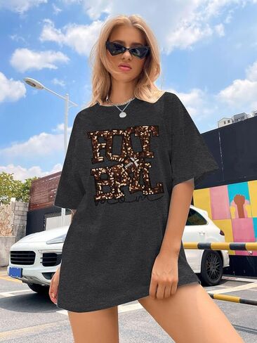 ASTANFY Game Day Shirts Oversized Tshirts: Football Shirts for Women Sequin Shirt Fall Graphic Tees Short Sleeve Tops in Kuwait