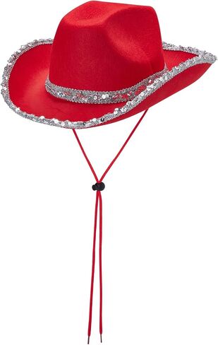 Western Cowboy Costume Set Bandana Wide Brim Western Style Sequins Cowgirl Hats & Tassel Scarf 2PCS Set for Party in Kuwait