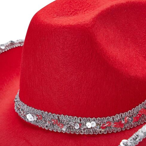 Western Cowboy Costume Set Bandana Wide Brim Western Style Sequins Cowgirl Hats & Tassel Scarf 2PCS Set for Party in Kuwait