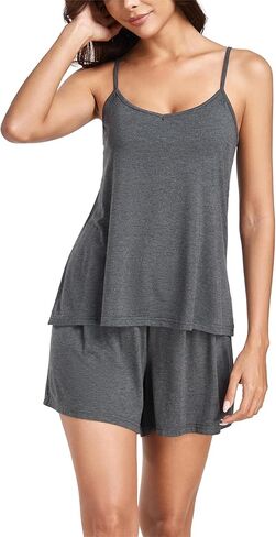 Womens Cami Pajamas Set Sexy Modal Lingerie Sleepwear 2 Piece Pj with Shorts Cute Lounge Set in Kuwait