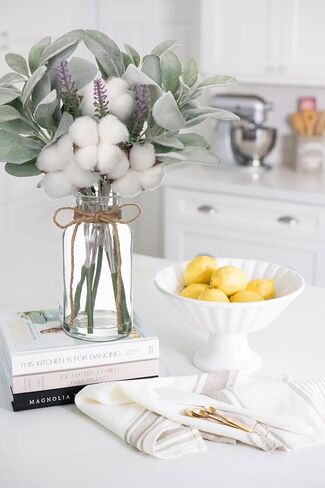Briful Artificial Frosted Lambs Ear Leaves Dusty Miller Stems in Clear Glass Vase Fake Leave Stems Arrangement for Home Wedding Party Baby Shower Decoration in Kuwait