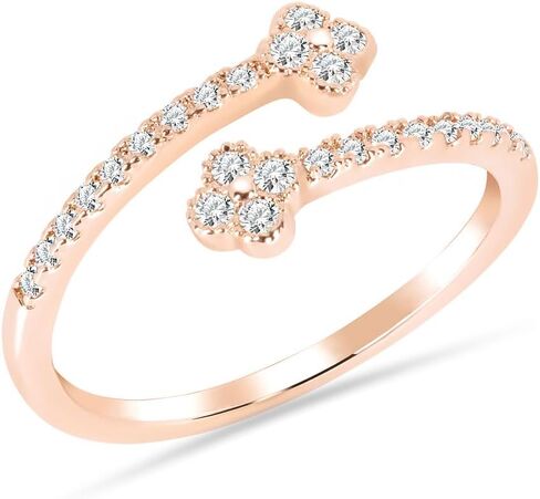Silver Plated Adjustable Clover Open Ring with Cubic Zirconia for Women in Saudi Arabia