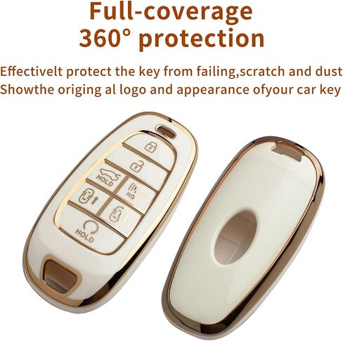 for Hyundai Key Fob Cover with Car Keychain, Soft TPU Key Fob Case for 2024 2023 2022 2021 Hyundai Sonata, Santa Fe, Nexo, Tucson, Palisade, Smart Remote Key Fob Protector Holder 7 Buttons (White) in Saudi Arabia