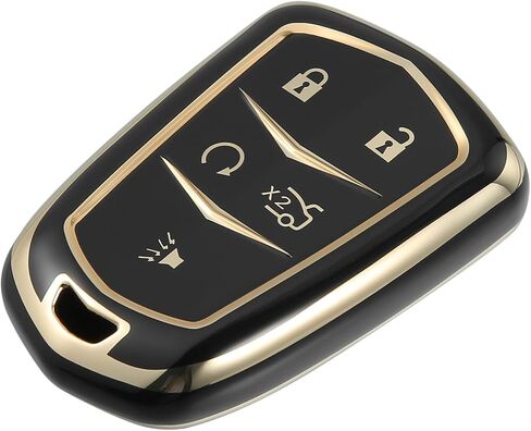 X AUTOHAUX Car Key Fob Cover 5 Button Remote Key Fob Case TPU Button Full Protector Cover Black for Cadillac XT5 2017-2020 for Cadillac XTS Escalade ATS CTS in Saudi Arabia
