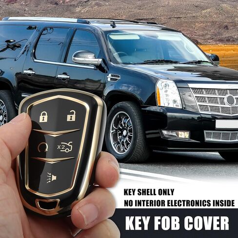 X AUTOHAUX Car Key Fob Cover 5 Button Remote Key Fob Case TPU Button Full Protector Cover Black for Cadillac XT5 2017-2020 for Cadillac XTS Escalade ATS CTS in Saudi Arabia