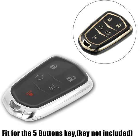X AUTOHAUX Car Key Fob Cover 5 Button Remote Key Fob Case TPU Button Full Protector Cover Black for Cadillac XT5 2017-2020 for Cadillac XTS Escalade ATS CTS in Saudi Arabia