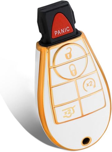 for Dodge Key Fob Cover,No Cap TPU Smart Cover Key Case Compatible with Dodge 2008-2018 Ram Jeep Chrysler Model Accessories-2/3/4/5/6 Buttons(Gold-Gray) in Saudi Arabia