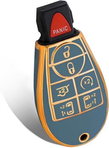 for Dodge Key Fob Cover,No Cap TPU Smart Cover Key Case Compatible with Dodge 2008-2018 Ram Jeep Chrysler Model Accessories-2/3/4/5/6 Buttons(Gold-Gray) in Saudi Arabia