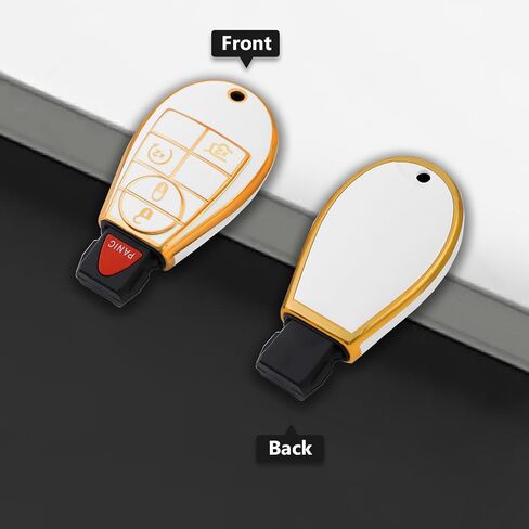 for Dodge Key Fob Cover,No Cap TPU Smart Cover Key Case Compatible with Dodge 2008-2018 Ram Jeep Chrysler Model Accessories-2/3/4/5/6 Buttons(Gold-Gray) in Saudi Arabia