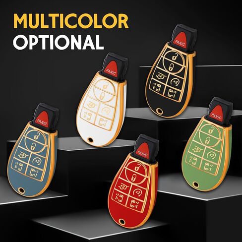 for Dodge Key Fob Cover,No Cap TPU Smart Cover Key Case Compatible with Dodge 2008-2018 Ram Jeep Chrysler Model Accessories-2/3/4/5/6 Buttons(Gold-Gray) in Saudi Arabia