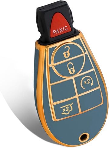 for Dodge Key Fob Cover,No Cap TPU Smart Cover Key Case Compatible with Dodge 2008-2018 Ram Jeep Chrysler Model Accessories-2/3/4/5/6 Buttons(Gold-Gray) in Saudi Arabia