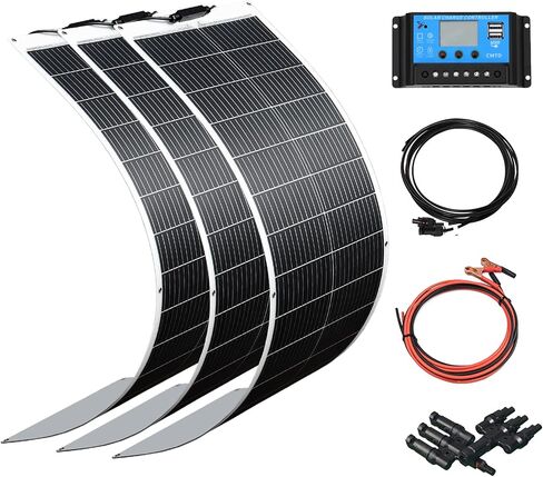 XINPUGUANG Flexible Solar Panel 200W 12V Kit,2X100w Monocrystalline Fiberglass Module 20A Controller Solar Cable for Off Grid Home,RV,Caravan,Boat and Other Battery Charger（200W in Saudi Arabia