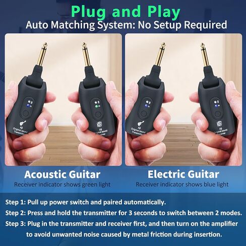 نظام جيتار لاسلكي A9 - جهاز استقبال إرسال ملحقات الجيتار 2.4 جيجا هرتز، صوت 24 بت 48 كيلو هرتز، نطاق 100 قدم، بدون كمون، بطارية قابلة لإعادة الشحن لمدة 4 ساعات، مقبس 6.5 مم و3.5 مم لباس الجيتار الكهربائي، أزرق in Kuwait