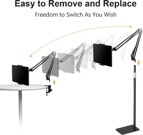 Tablet Floor Stand with Two Bases, Adjustable Universal Metal Tablet Stand Holder Supports Both Floor and Desktop Use，Compatible with iPad/iPhone/Kindle or Other 4.7"~13"Devices in Kuwait