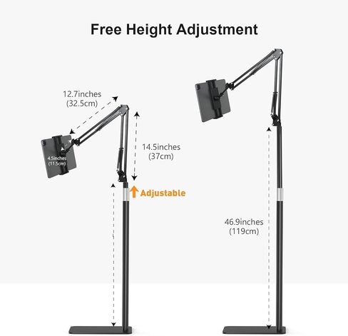 Tablet Floor Stand with Two Bases, Adjustable Universal Metal Tablet Stand Holder Supports Both Floor and Desktop Use，Compatible with iPad/iPhone/Kindle or Other 4.7"~13"Devices in Kuwait