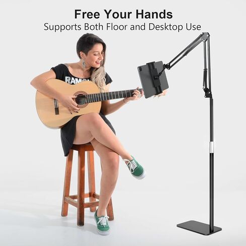 Tablet Floor Stand with Two Bases, Adjustable Universal Metal Tablet Stand Holder Supports Both Floor and Desktop Use，Compatible with iPad/iPhone/Kindle or Other 4.7"~13"Devices in Kuwait