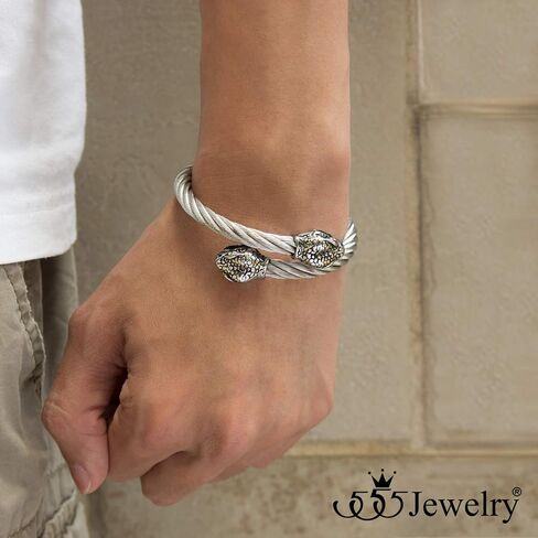 555Jewelry Adjustable Snake Heads Twisted Cable Wire Bangle Cuff Bracelet for Men in Kuwait