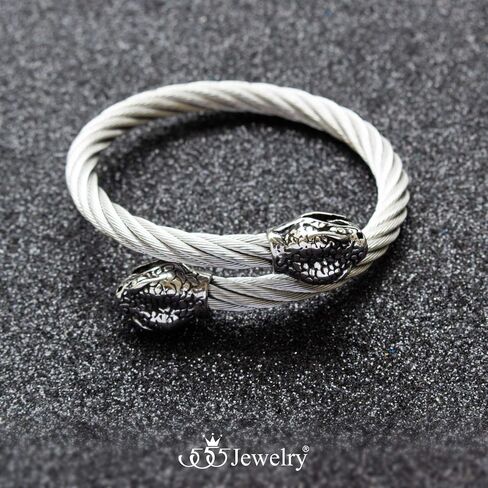 555Jewelry Adjustable Snake Heads Twisted Cable Wire Bangle Cuff Bracelet for Men in Kuwait