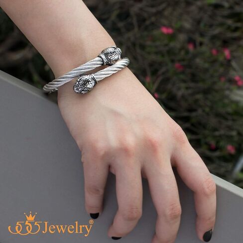 555Jewelry Adjustable Snake Heads Twisted Cable Wire Bangle Cuff Bracelet for Men in Kuwait