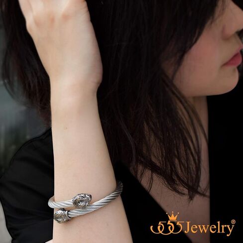 555Jewelry Adjustable Snake Heads Twisted Cable Wire Bangle Cuff Bracelet for Men in Kuwait