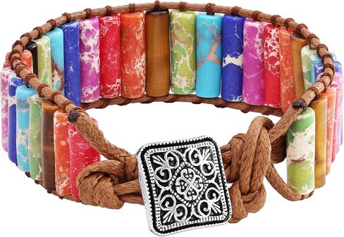 أساور ملفوفة من الحجر الطبيعي من MINACHI للنساء والرجال، هدية سوار من الخرز الكريستالي على طراز بوهو in Kuwait