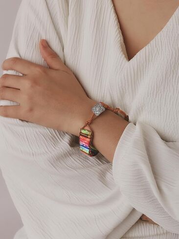 أساور ملفوفة من الحجر الطبيعي من MINACHI للنساء والرجال، هدية سوار من الخرز الكريستالي على طراز بوهو in Kuwait