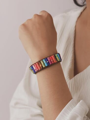 أساور ملفوفة من الحجر الطبيعي من MINACHI للنساء والرجال، هدية سوار من الخرز الكريستالي على طراز بوهو in Kuwait