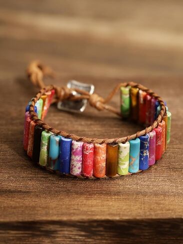 أساور ملفوفة من الحجر الطبيعي من MINACHI للنساء والرجال، هدية سوار من الخرز الكريستالي على طراز بوهو in Kuwait