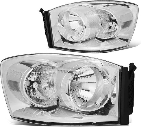 Auto Dynasty Factory Style Headlights Assembly Head Lamps Compatible with Dodge Ram 1500 2500 3500 2006 2007 2008 2009, Driver and Passenger Side, Chrome Housing Clear Corner in Saudi Arabia