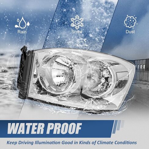 Auto Dynasty Factory Style Headlights Assembly Head Lamps Compatible with Dodge Ram 1500 2500 3500 2006 2007 2008 2009, Driver and Passenger Side, Chrome Housing Clear Corner in Saudi Arabia