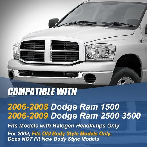 Auto Dynasty Factory Style Headlights Assembly Head Lamps Compatible with Dodge Ram 1500 2500 3500 2006 2007 2008 2009, Driver and Passenger Side, Chrome Housing Clear Corner in Saudi Arabia
