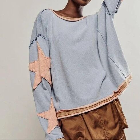 Star Graphic Oversized Sweatshirt for Women Y2k Crewneck Long Sleeve Pullover Sweater Vintage Aesthetic Clothes in Saudi Arabia