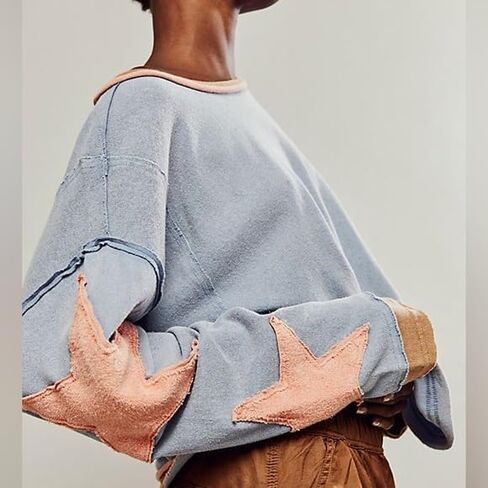 Star Graphic Oversized Sweatshirt for Women Y2k Crewneck Long Sleeve Pullover Sweater Vintage Aesthetic Clothes in Saudi Arabia